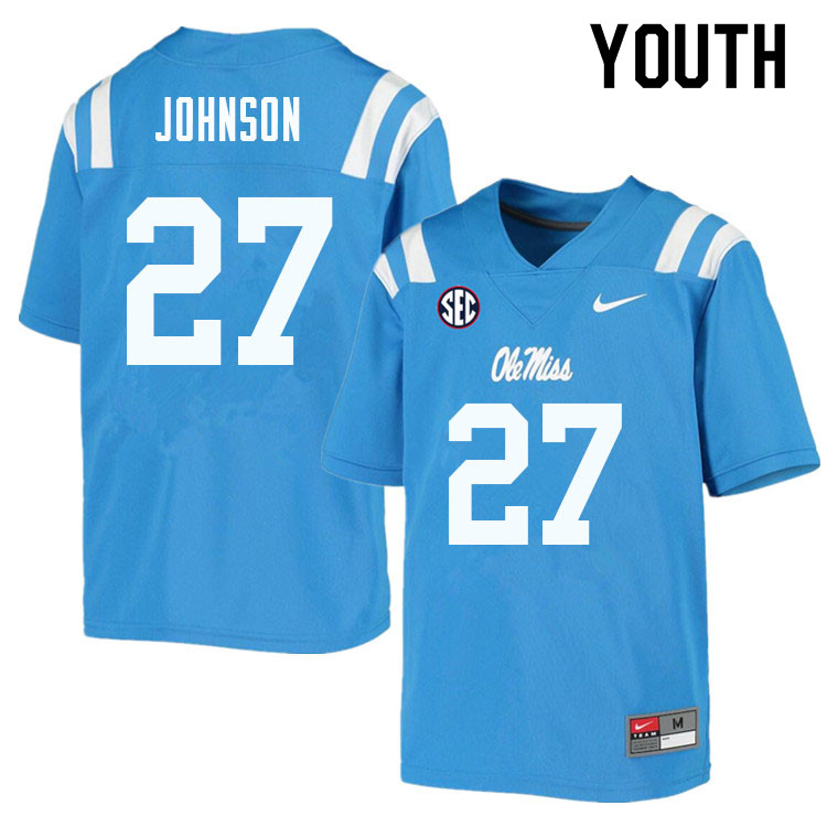 Youth #27 Tysheem Johnson Ole Miss Rebels College Football Jerseys Sale-Powder Blue
